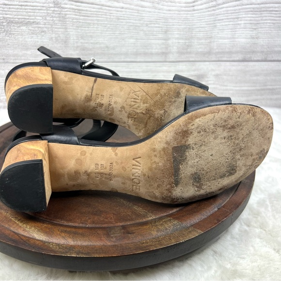 Vince Ria City Black Leather Sandals Heel Gladiator Buckles Revolve Size 7.5M - Picture 9 of 10